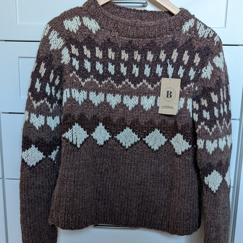 La Boheme Brown and Cream Patterned Sweater